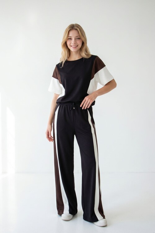 Siyah Renk Bloklu Modal Kumaş Alt Üst Takım