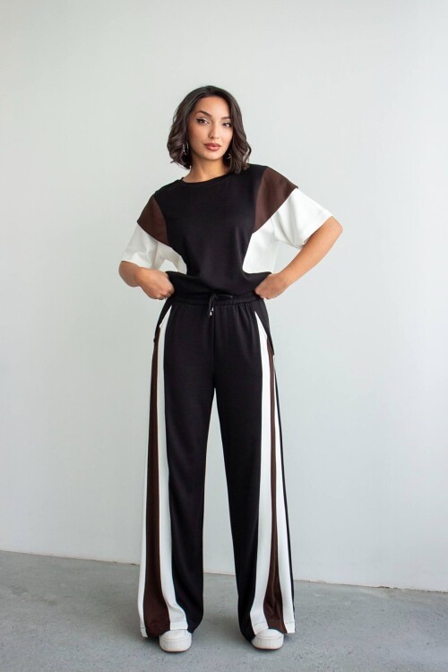 Siyah Renk Bloklu Modal Kumaş Alt Üst Takım