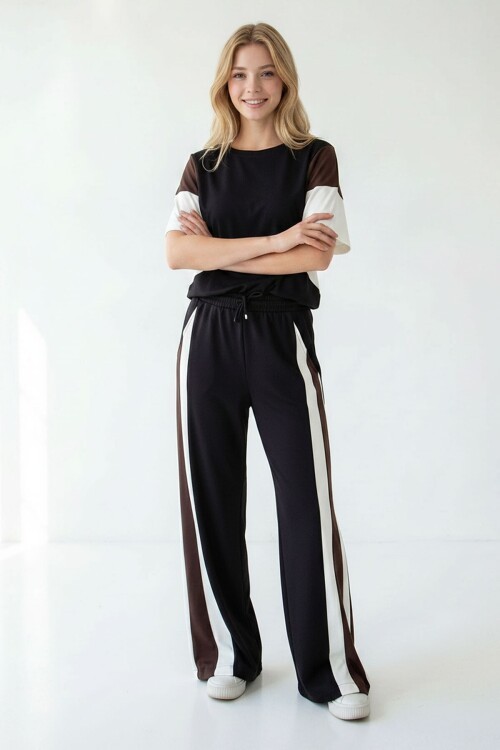 Siyah Renk Bloklu Modal Kumaş Alt Üst Takım