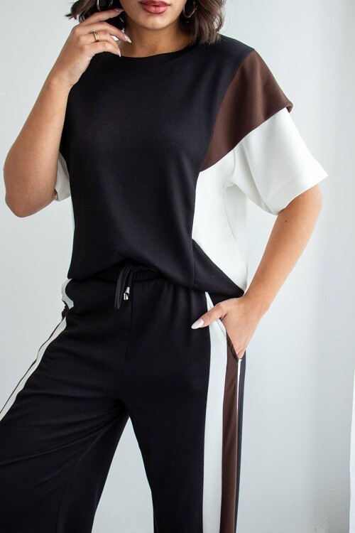 Siyah Renk Bloklu Modal Kumaş Alt Üst Takım