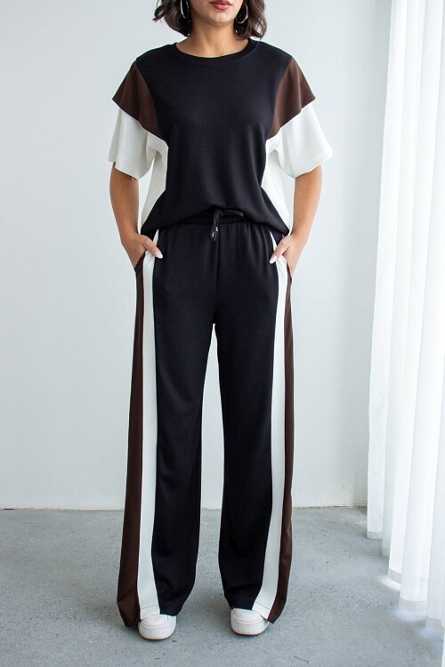 Siyah Renk Bloklu Modal Kumaş Alt Üst Takım