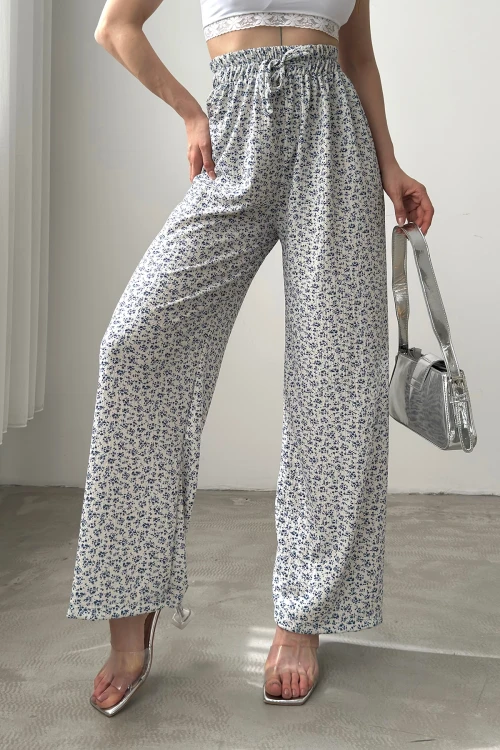 Gri Desenli Beli Lastikli Bürümcük Pantolon  BCDF-241104