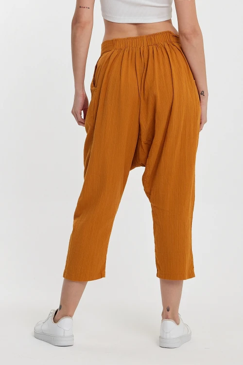 Maxi Boy Hardal Çift Cepli Düğme Detaylı Düşük Ağ Şalvar Pantolon BCVL-245326