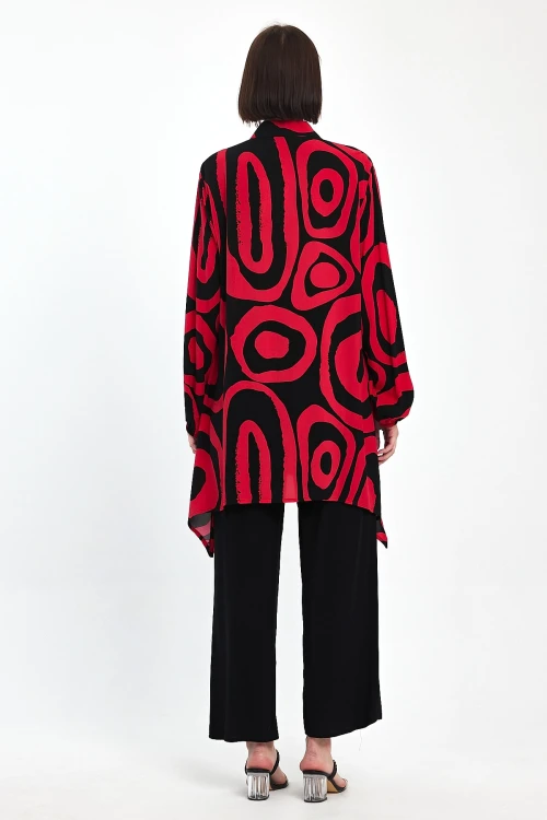 Maxi Boy Kırmızı Geometrik Desenli Pantolon Ve Uzun Tunik Alt Üst Takım BCVL-241017