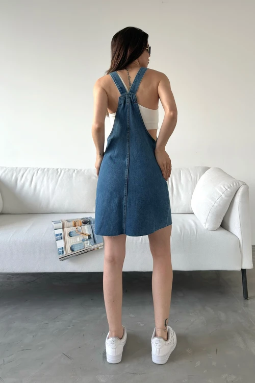Mavi Askılı Denim Salopet