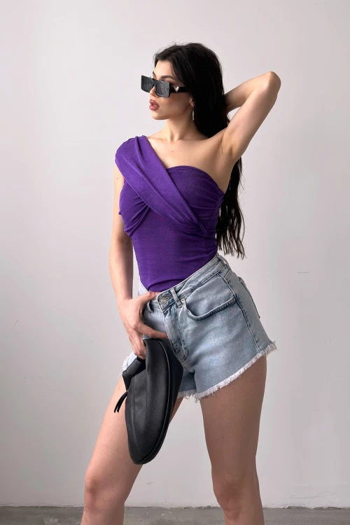 Mor Tek Omuz Buzzy Bluz BCDF-241060