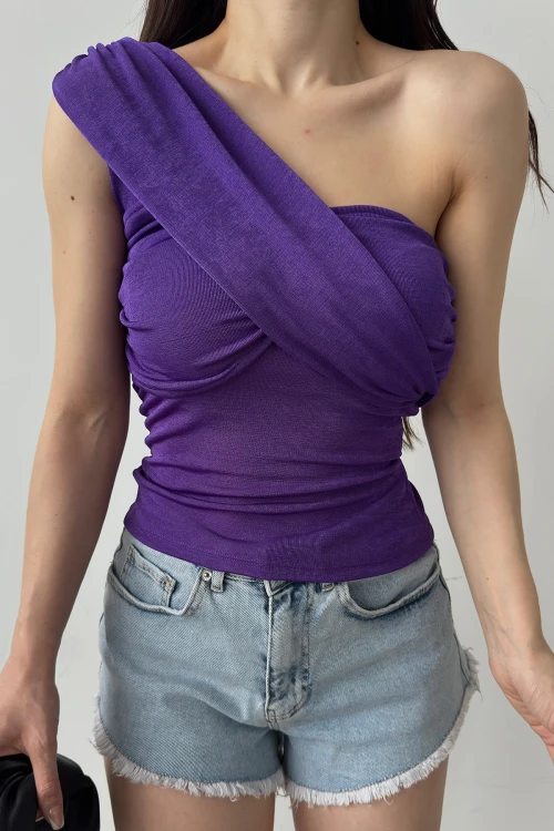 Mor Tek Omuz Buzzy Bluz BCDF-241060