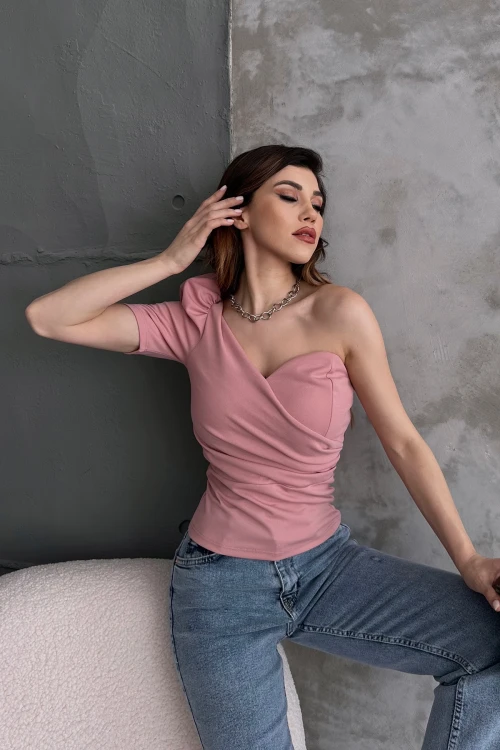 Pudra Prenses Kol Tek Omuz Crep Bluz