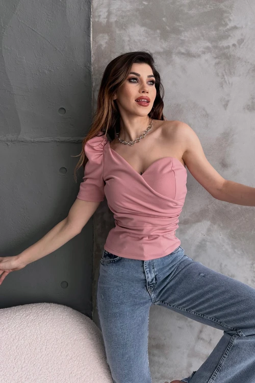 Pudra Prenses Kol Tek Omuz Crep Bluz