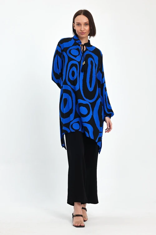 Maxi Boy Saks Geometrik Desenli Pantolon Ve Uzun Tunik Alt Üst Takım BCVL-241017