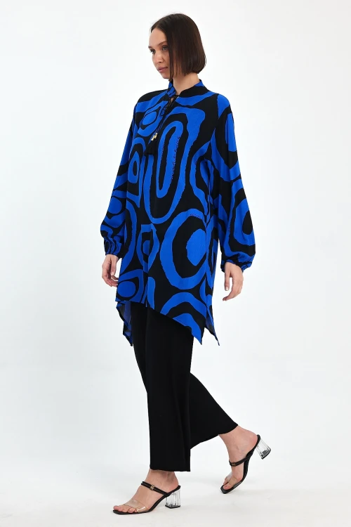 Maxi Boy Saks Geometrik Desenli Pantolon Ve Uzun Tunik Alt Üst Takım BCVL-241017