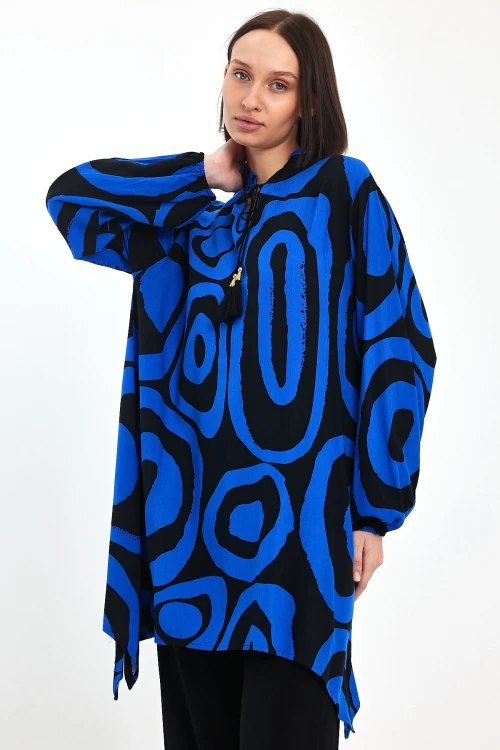 Maxi Boy Saks Geometrik Desenli Pantolon Ve Uzun Tunik Alt Üst Takım BCVL-241017