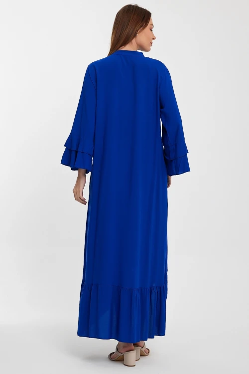 Maxi Boy Saks Hakim Yaka Nakış İşlemeli Uzun Boy Dokuma Gömlek Elbise BCVL-248140