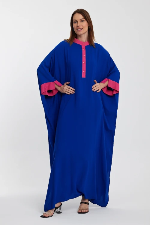 Maxi Boy Saks Hakim Yaka Nakış İşlemeli Uzun Boy Gömlek Elbise BCVL-24957