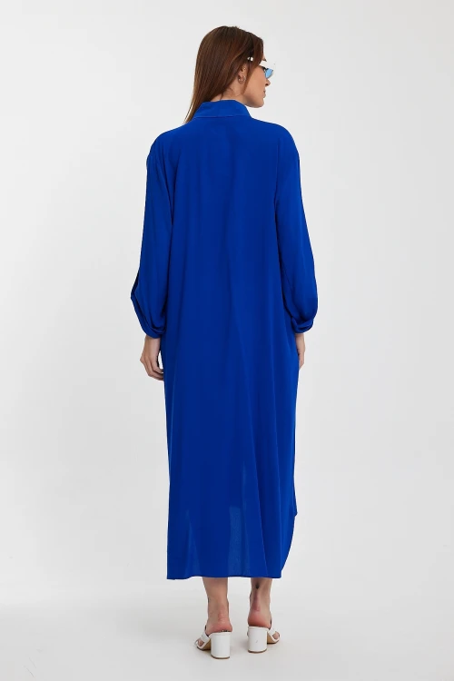 Maxi Boy Saks Payet İşlemeli Uzun Boy Dokuma Gömlek Elbise BCVL-24943