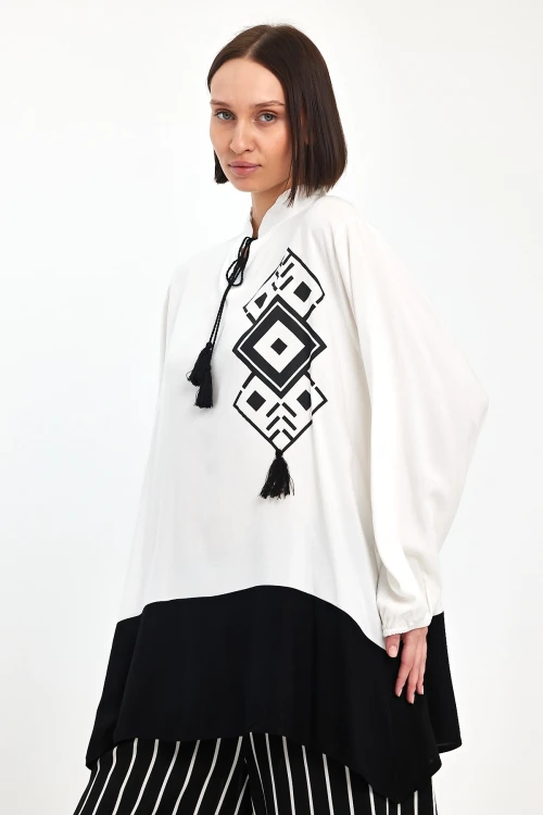 Maxi Boy Siyah Renk Bloklu Çizgili Pantolon Ve Uzun Tunik Alt Üst Takım BCVL-241021