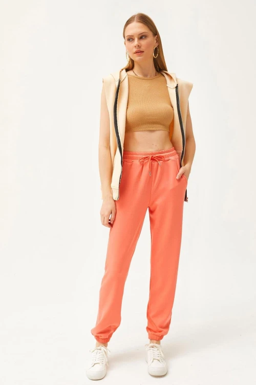 Yavruağzı Çift Cepli Yumuşak Dokulu Modal Paçası Lastikli Jogger Eşofman Altı BC241146