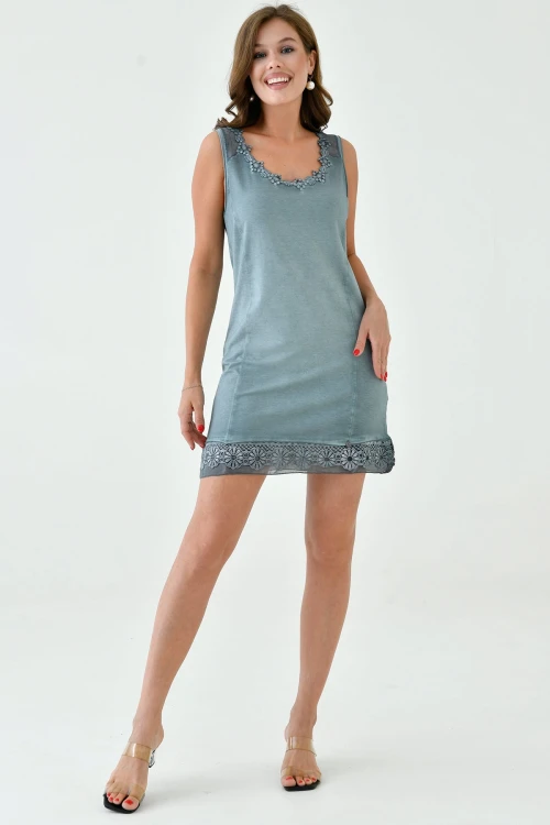 Antrasit Askılı Güpür Detaylı Renk Geçişli Yazlık Viskon Elbise BC25PKN13