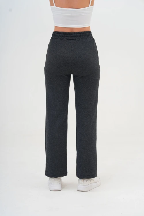 Antrasit Çift Cepli Örme Kumaş Rahat Kalıp Palazzo Pantolon BC25PKN03