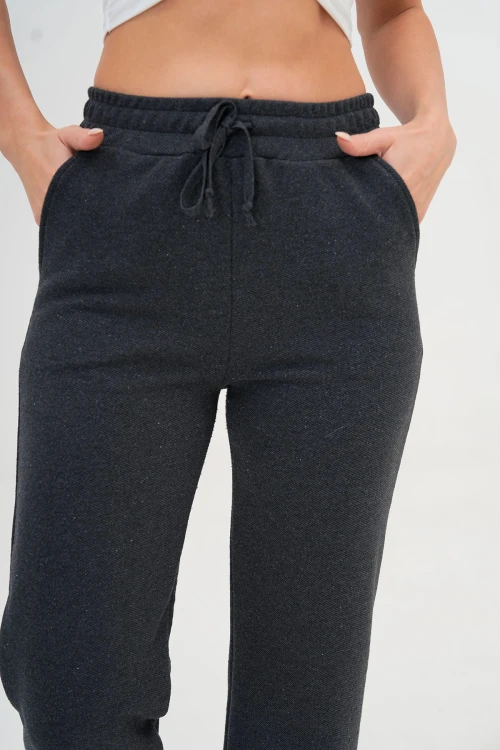 Antrasit Çift Cepli Örme Kumaş Rahat Kalıp Palazzo Pantolon BC25PKN03