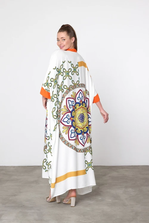 Maxi Boy Beyaz Baskılı Dokuma Viscon Elbise BCVL-251089