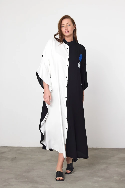 Maxi Boy Beyaz Nakış İşlemeli Dokuma Viscon Elbise BCVL-25993