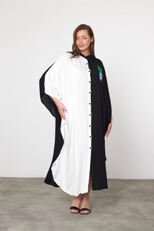 Maxi Boy Beyaz Nakış İşlemeli Dokuma Viscon Elbise BCVL-25994