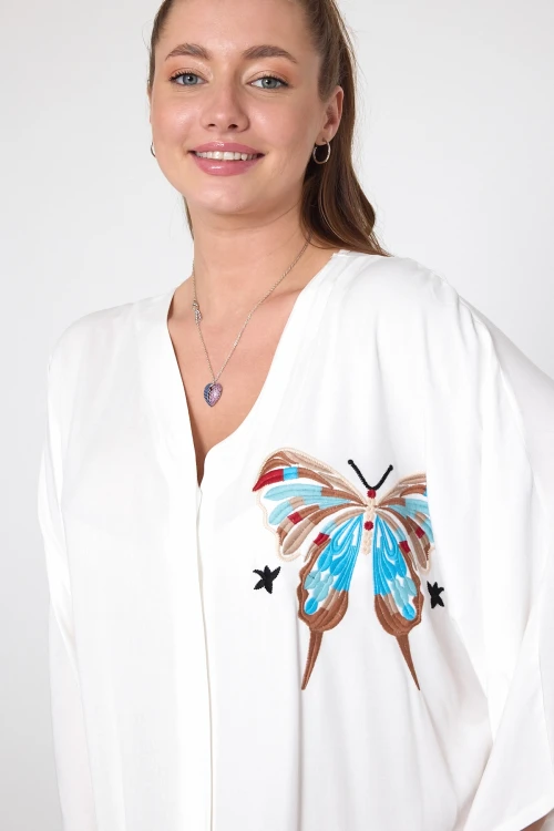 Maxi Boy Beyaz Nakış İşlemeli Dokuma Viscon Elbise BCVL-25V048