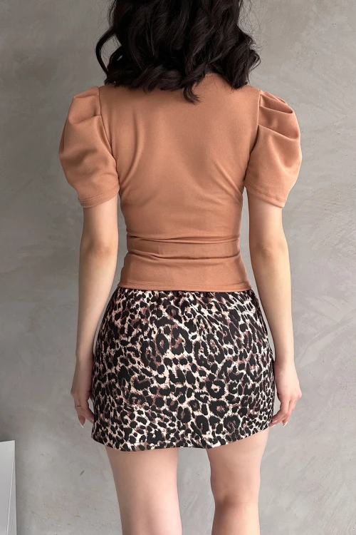 Bisküvi Kruvaze Yaka Karpuz Kol Crep Bluz BCDF-252165