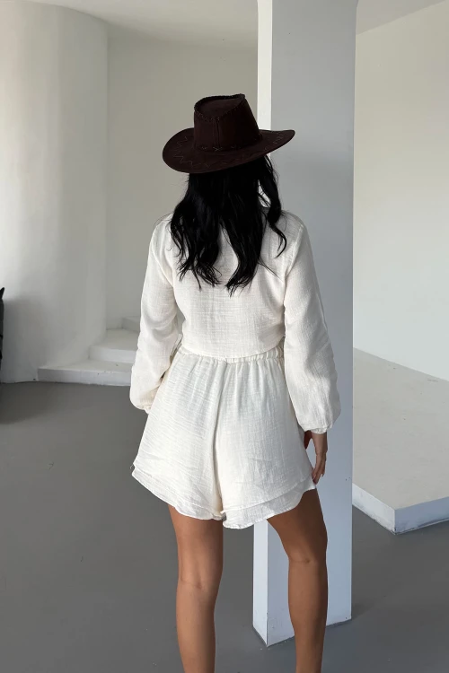 Ekru Müslin Keten Şortlu Alt Üst Takım BCBT-251001