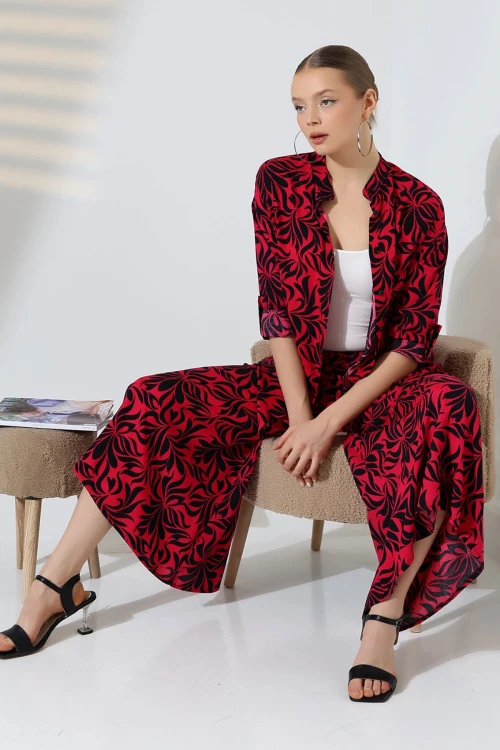 Fuşya Hakim Yaka Gömlek Ve Rahat Kesim Pantolon Dokuma Alt Üst Takım BCVL-25V053