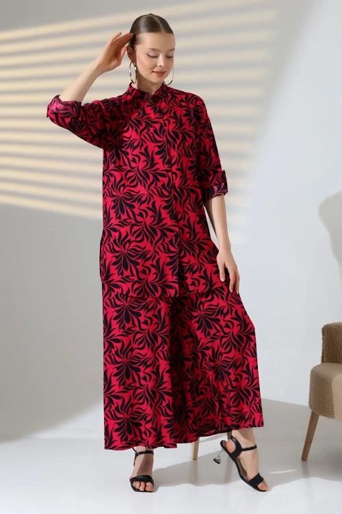 Fuşya Hakim Yaka Gömlek Ve Rahat Kesim Pantolon Dokuma Alt Üst Takım BCVL-25V053