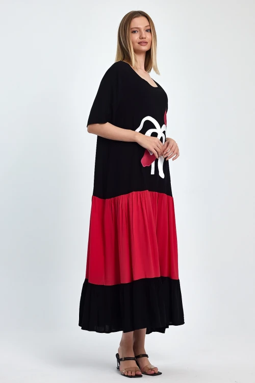 Maxi Boy Fuşya Nakış İşlemeli Dokuma Viscon Elbise BCVL-251041