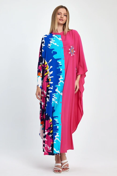 Maxi Boy Fuşya Nakış İşlemeli Dokuma Viscon Elbise BCVL-251076