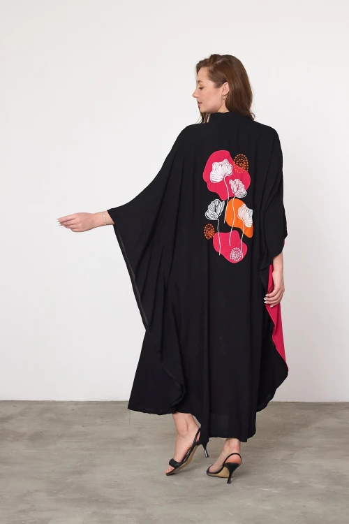 Maxi Boy Fuşya Nakış İşlemeli Dokuma Viscon Elbise BCVL-25993