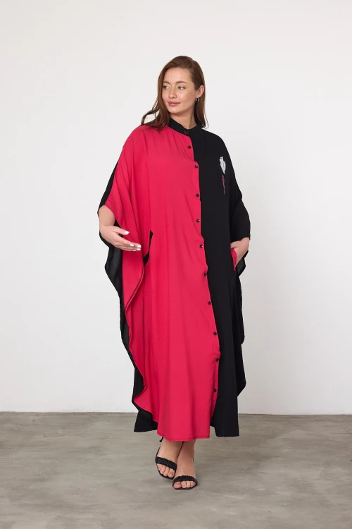 Maxi Boy Fuşya Nakış İşlemeli Dokuma Viscon Elbise BCVL-25993