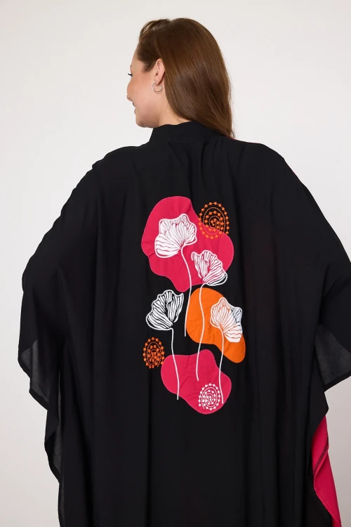 Maxi Boy Fuşya Nakış İşlemeli Dokuma Viscon Elbise BCVL-25993