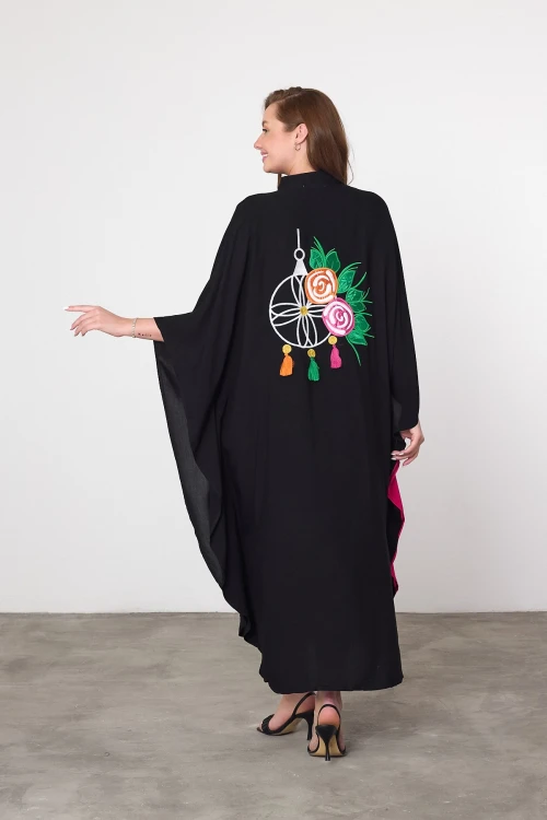 Maxi Boy Fuşya Nakış İşlemeli Dokuma Viscon Elbise BCVL-25994