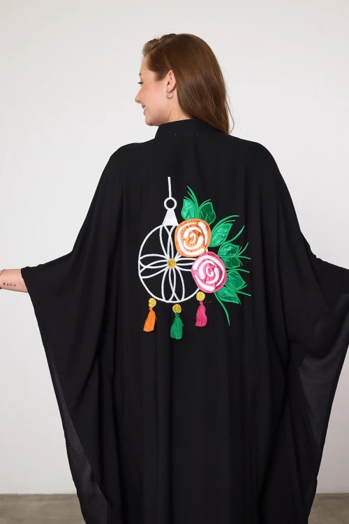 Maxi Boy Fuşya Nakış İşlemeli Dokuma Viscon Elbise BCVL-25994