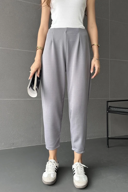 Gri Yüksek Bel Balon Pantolon BC24CH1108