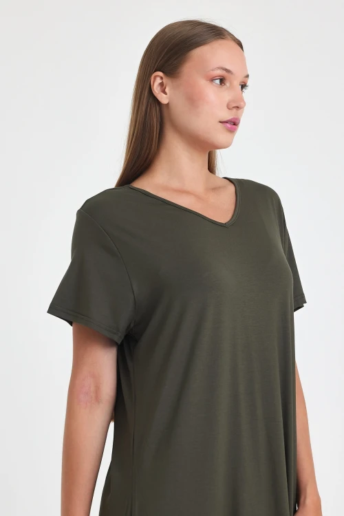 Maxi Boy Haki Örme Viscon Elbise BCVL-25C2