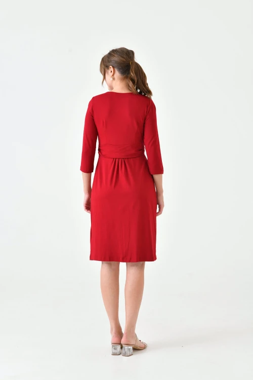 Kırmızı Bisiklet Yaka Pileli Geniş Kesim Hamile Elbisesi BC25PKN20