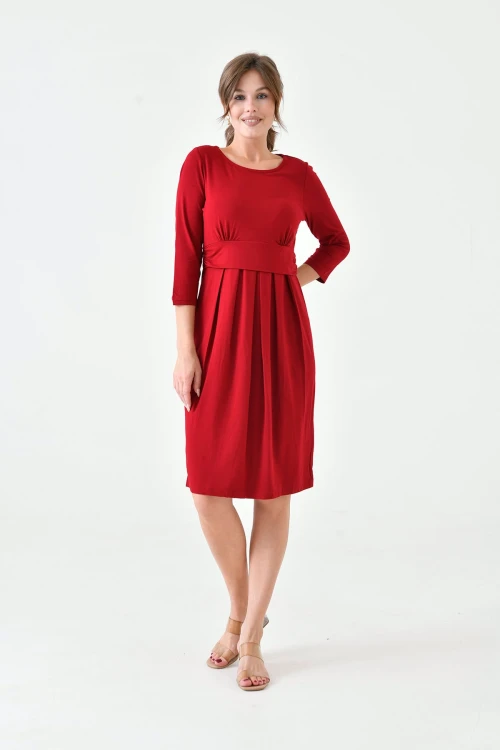 Kırmızı Bisiklet Yaka Pileli Geniş Kesim Hamile Elbisesi BC25PKN20