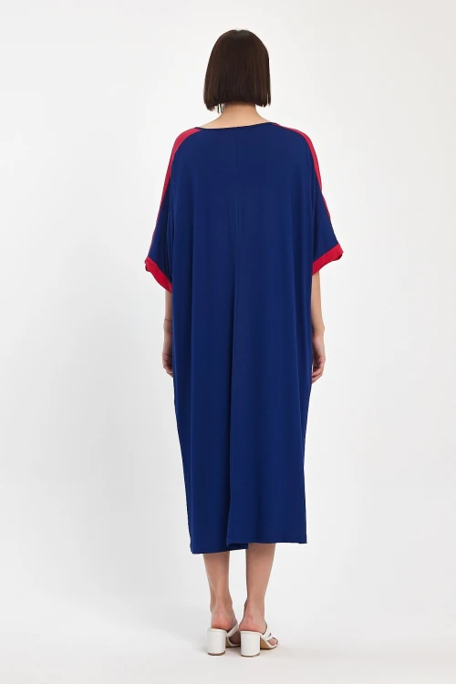 Maxi Boy Lacivert Baskılı Dokuma Viscon Elbise BCVL-251066