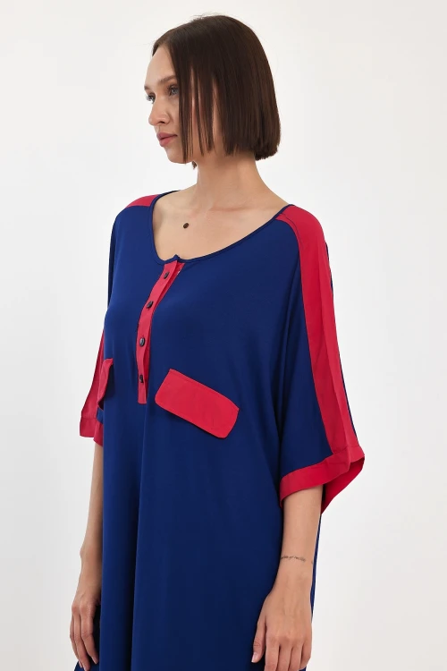 Maxi Boy Lacivert Baskılı Dokuma Viscon Elbise BCVL-251066