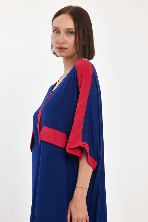 Maxi Boy Lacivert Baskılı Dokuma Viscon Elbise BCVL-251066