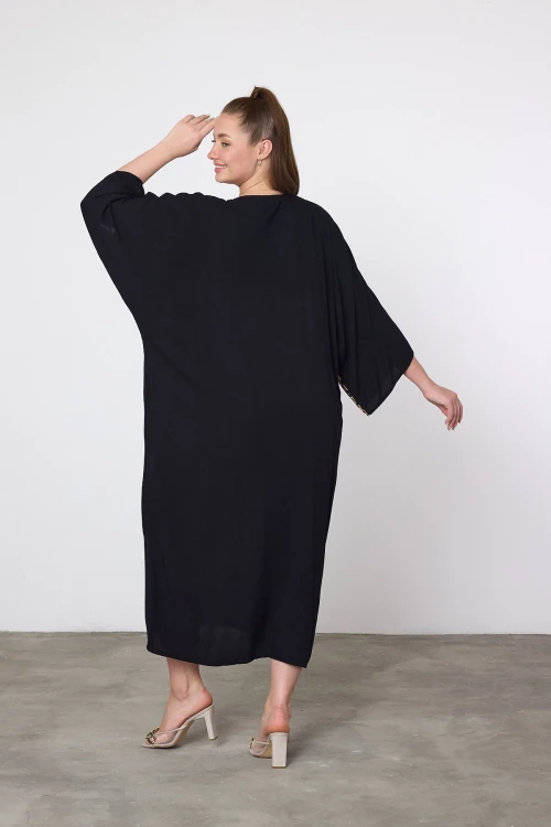 Maxi Boy Leopar Nakış İşlemeli Dokuma Viscon Elbise BCVL-251088