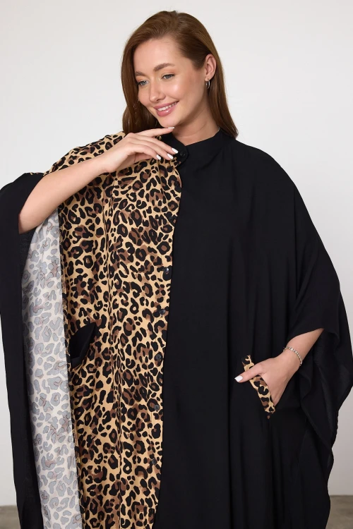 Maxi Boy Leopar Nakış İşlemeli Dokuma Viscon Elbise BCVL-252931