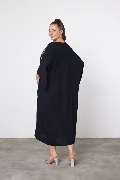 Maxi Boy Leopar Nakış İşlemeli Dokuma Viscon Elbise BCVL-253102