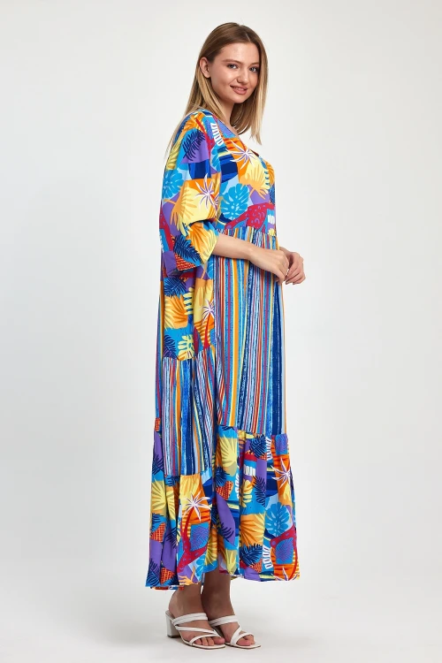 Maxi Boy Mavi Baskılı Dokuma Viscon Elbise BCVL-258188